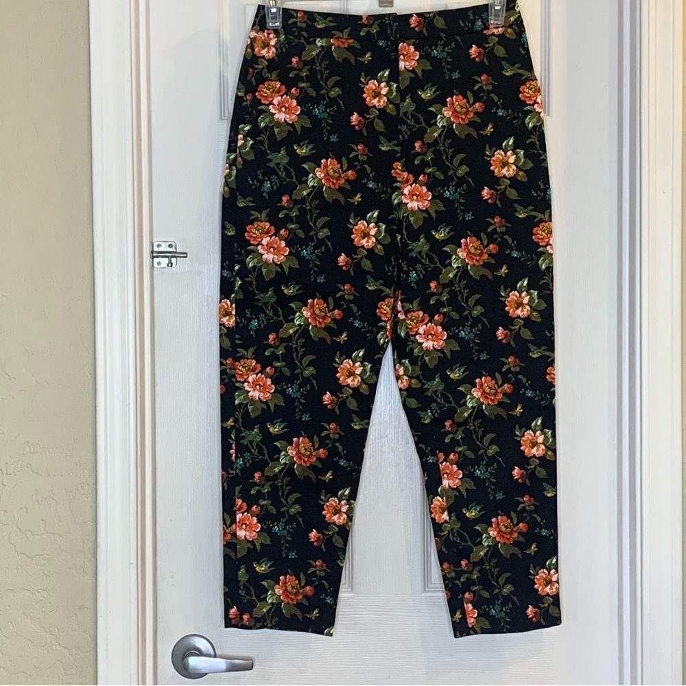 Topshop Floral Jacquard Cigarette Cropped Trousers Size 8